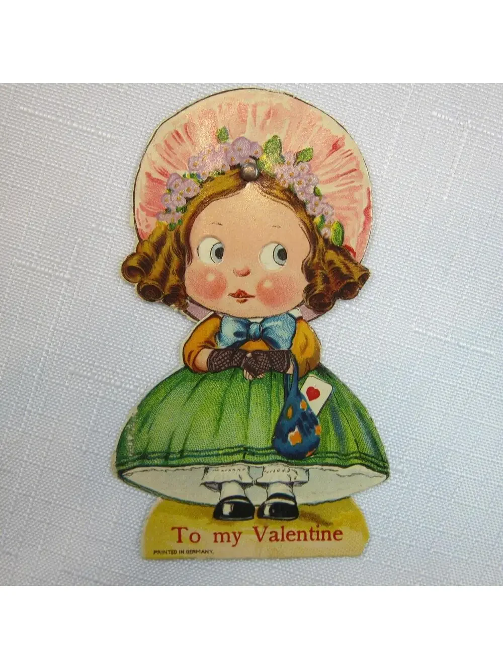 Vintage Valentine Card Mechanical Google Eyes Girl Moving Eyes Germany 1920s-30s